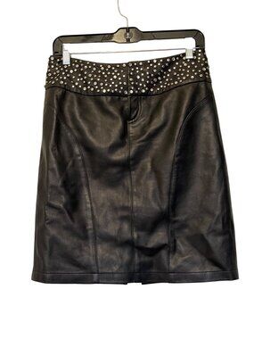 Vintage Cache Luxe Black Studded Leather Mini Skirt Size 0 Fully Lined